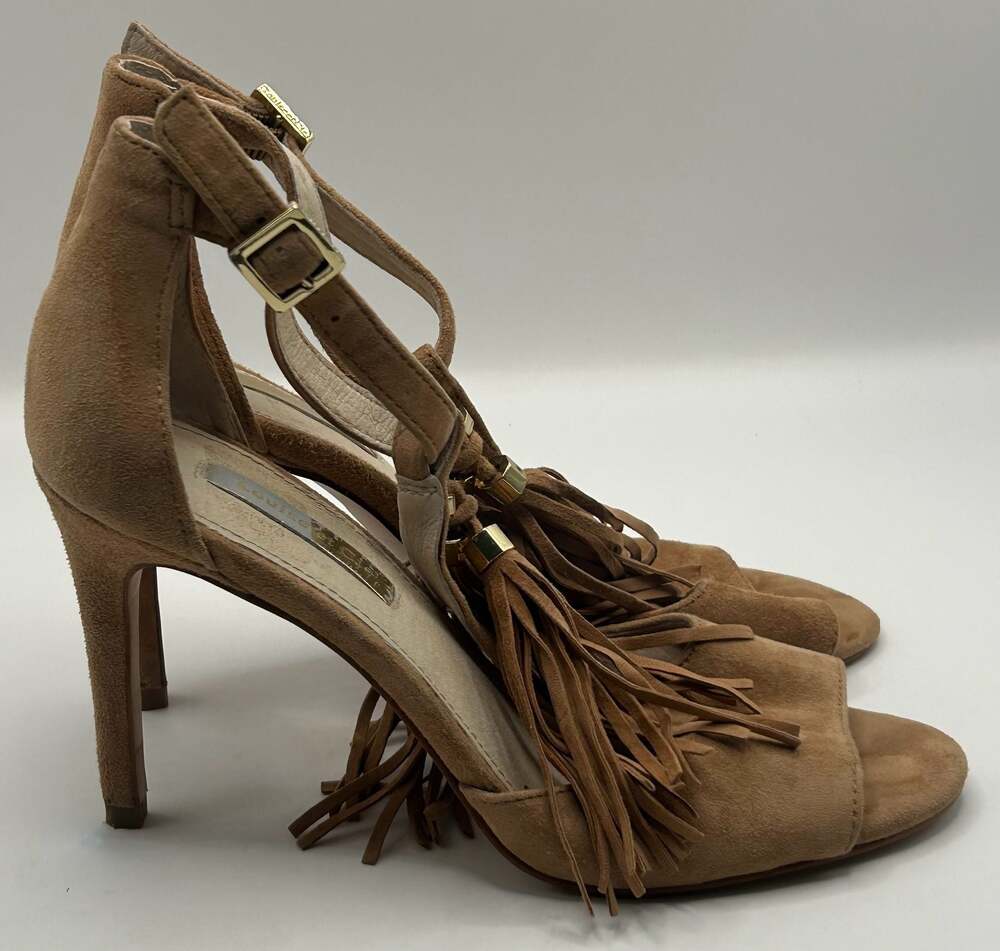 Louise et Cie Tan Suede LO-TAGE Fringe Tassel Stiletto Sandals